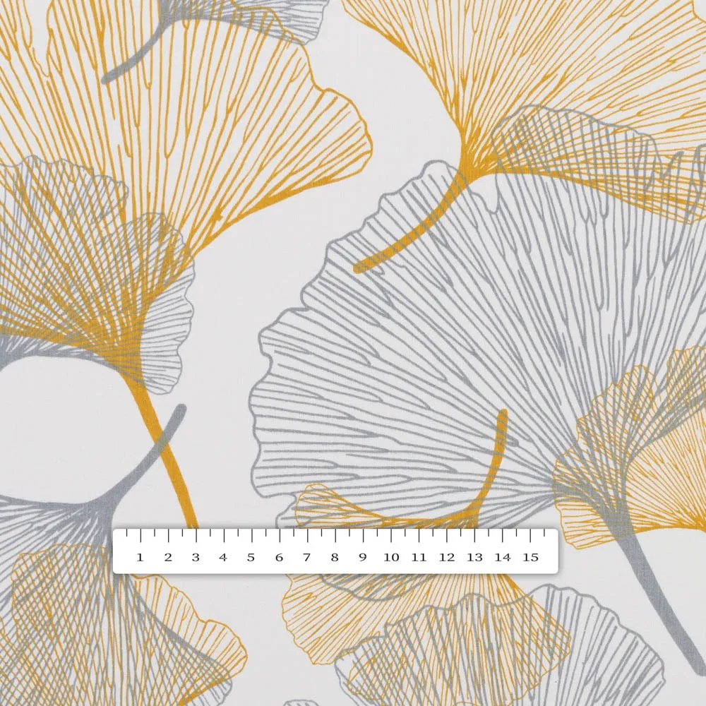 Biante Bavlnený štvorcový obrus Sandra SA-745 Sivo-horčicové ginkgo listy na bielom 90x90 cm