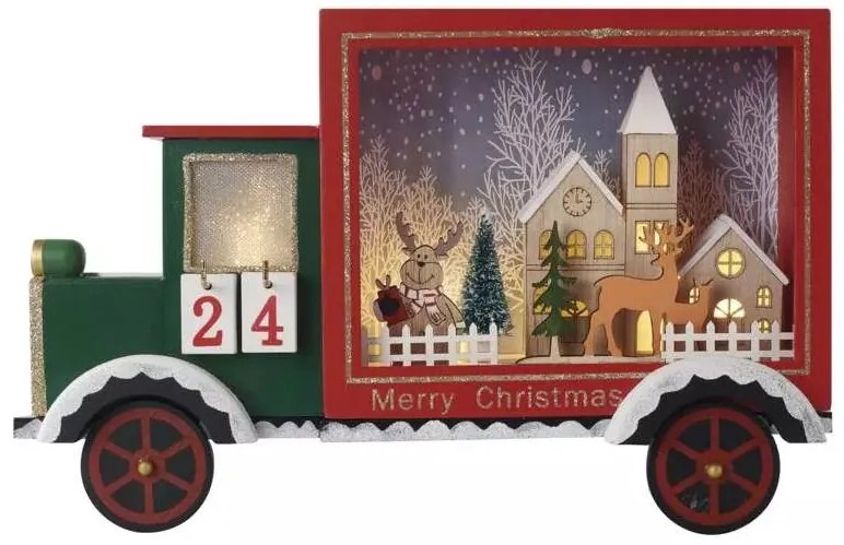 EMOS LED drevený adventný kalendár auto DCWW32