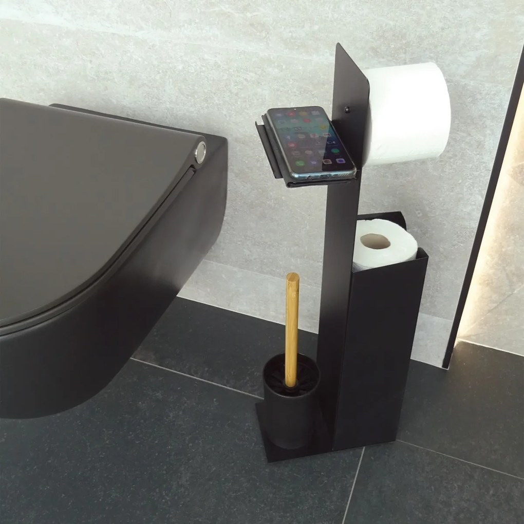 Spirella Stojan na toaletný papier so štetkou a držiakom Yoni 67 x 22 x 12 cm, čierna
