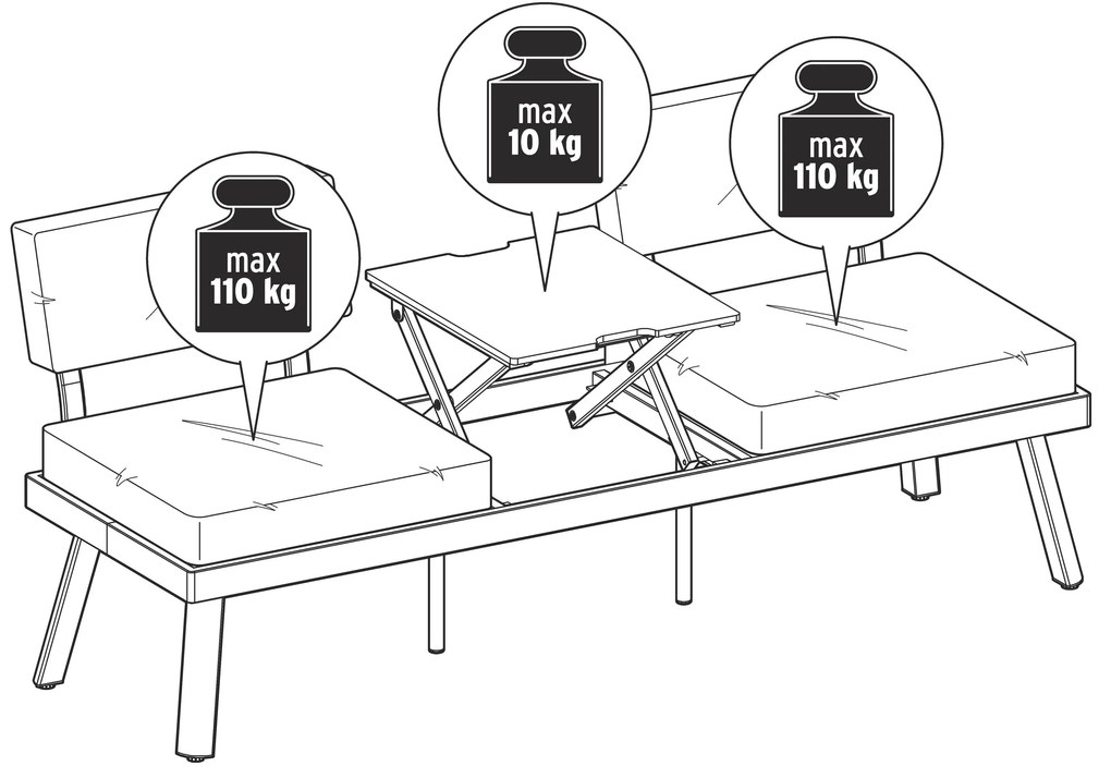 2 v 1 pohovkové ležadlo s výklopným stredovým stolom