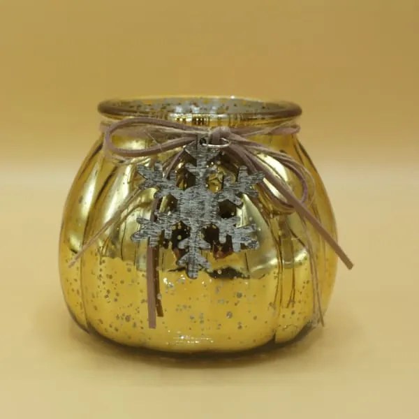 carodomova Zlatý sklenený svietnik s drevenou vločkou
