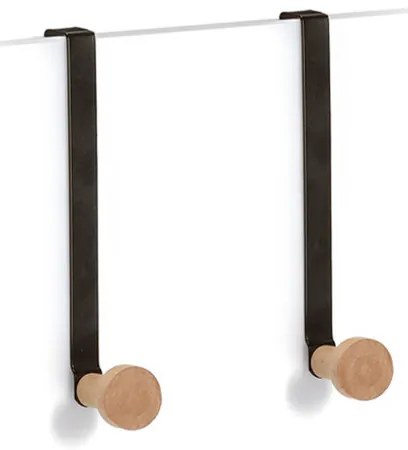 Zeller Present Háčik na dvere, čierny kov, drevo, 2 ks v sade