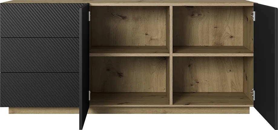 Komoda so zásuvkami Asha 167 cm dvojdverová - dub artisan / čierny mat