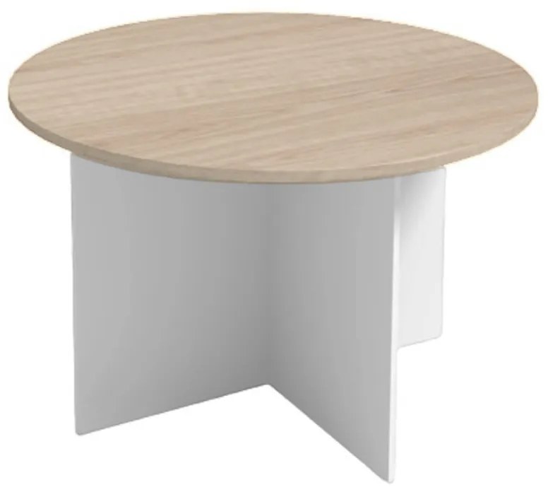 Rokovací stôl s guľatou doskou PRIMO WHITE, priemer 1200 mm, biela/dub prírodný