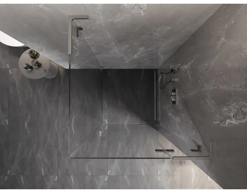 Mexen Lunar, L výklopný sprchový kút pravý 80 x 80 cm, 8mm číre sklo, oceľový profil, 834L-080-080-97-00-P