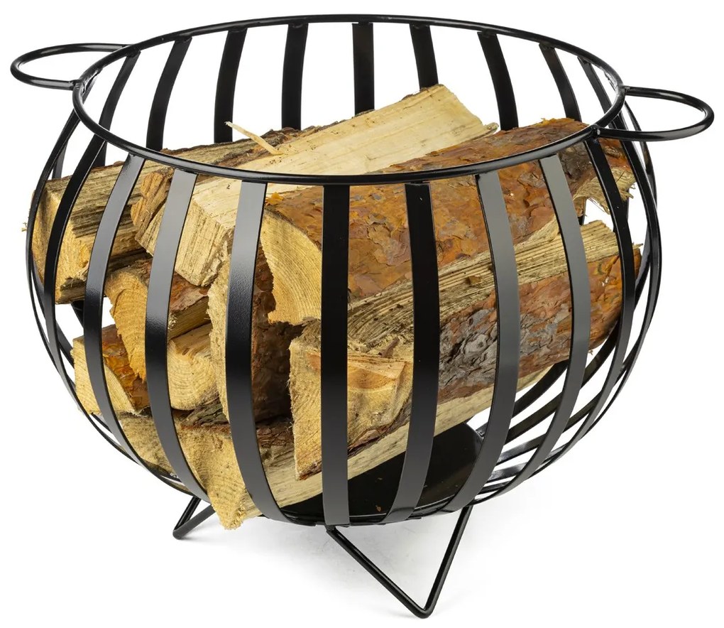 Kovový kôš na drevo Globe2, 54x42 cm, čierna