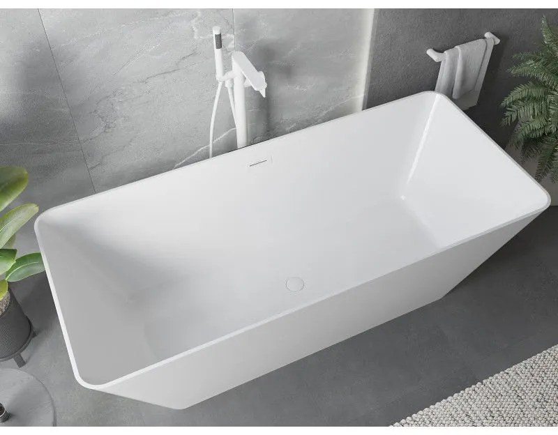 Mexen Velo Slim, voľne stojaca vaňa 170 × 75 cm, biela lesklá, biely prepad, 52811707500-20
