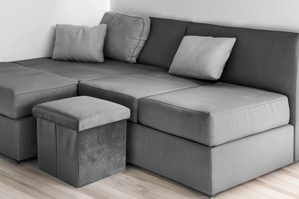 Taburet s úložným priestorom DIEGO L zamatový sivý