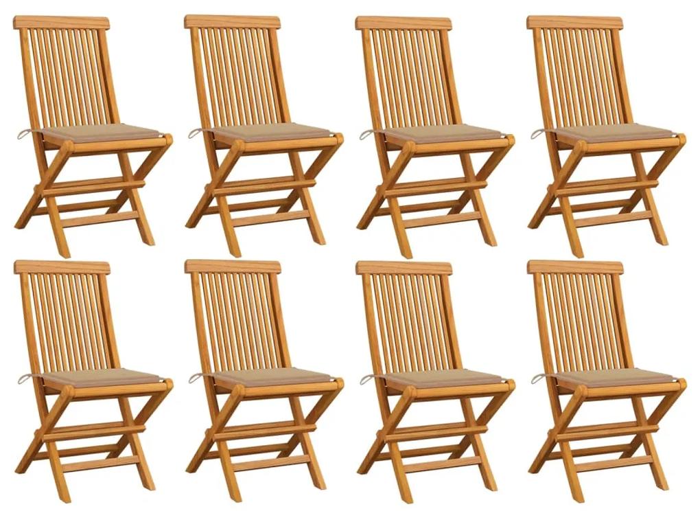 Záhradné stoličky s béžovými podložkami 8 ks tíkový masív 3072920