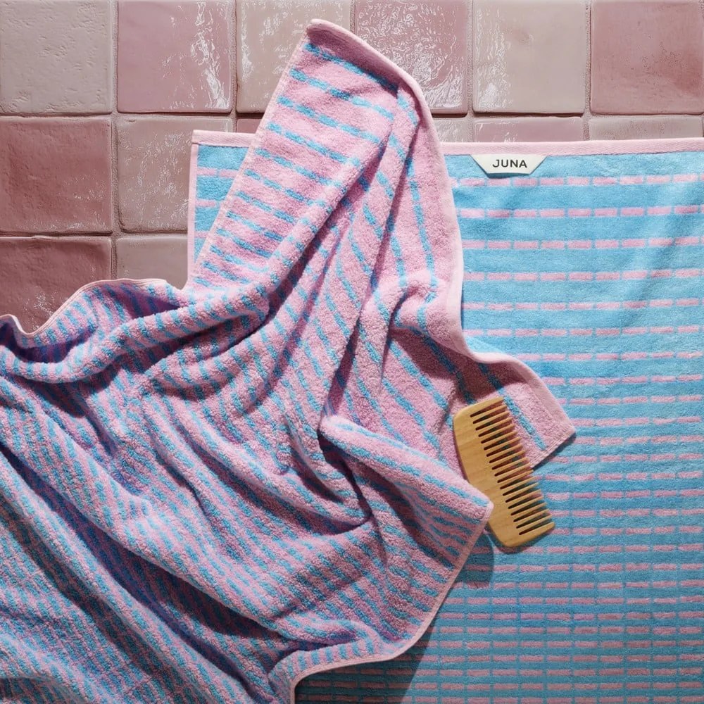 Modrý/ružový froté uterák s prímesou bambusu 50x100 cm Nuance – JUNA