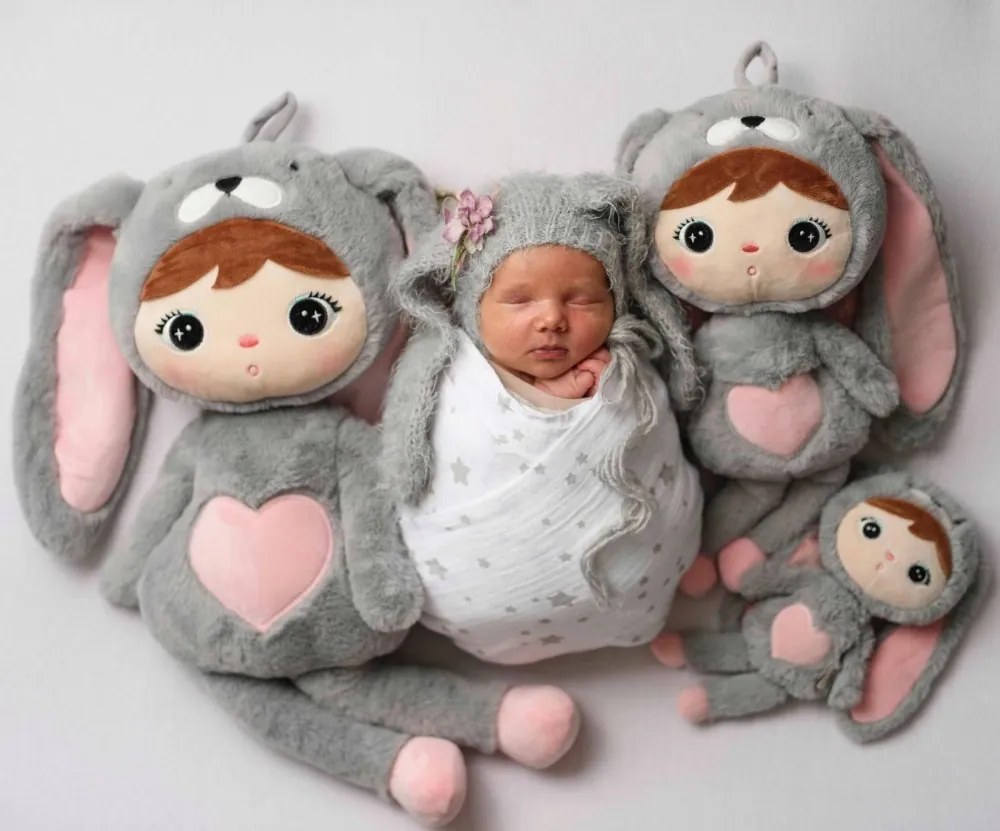 Mojkáčik - Bábika králik šedo-ružová XL 70 cm