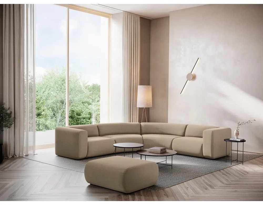 Béžová zamatová podnožka Ekahi – Makamii