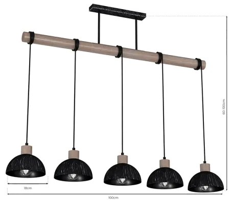 Luster na lanku ERIK 5xE27/60W/230V hnedá/čierna