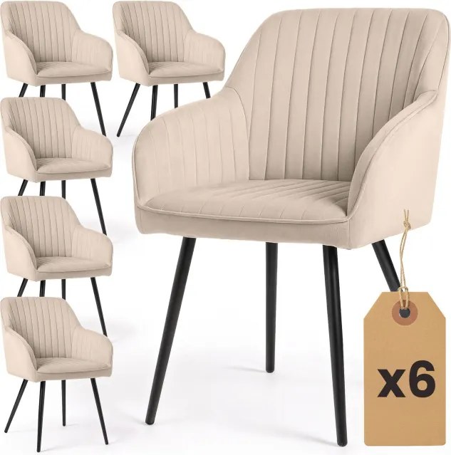 Sada šiestich jedálenských stoličiek FLORENCE zamatové, béžové / čierne nohy (6 ks)