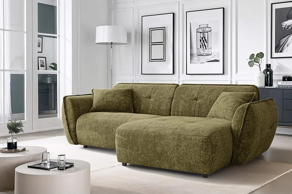 Zelená ženilková rohová pohovka (pravý roh/s leňoškou) Nelia – Ropez