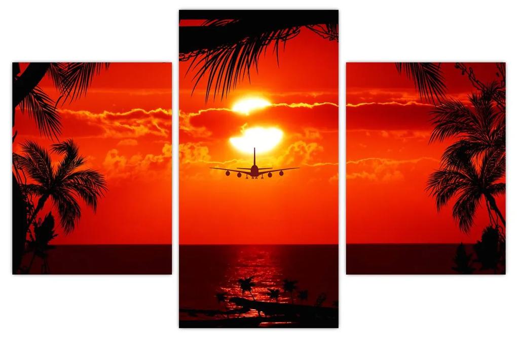 Obraz - západ slnka s lietadlom (90x60 cm)