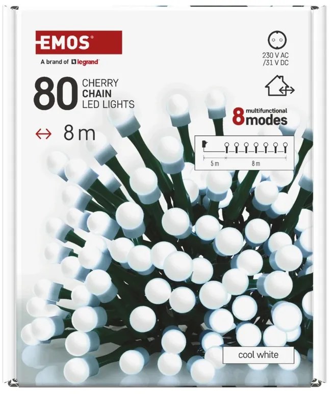 Vianočná reťaz LED 8 m, studená biela