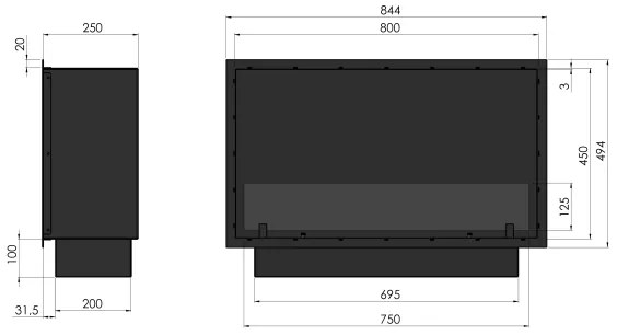 InFire - Vstavaný BIO krb 49,4x84,4 cm 3,5kW čierna
