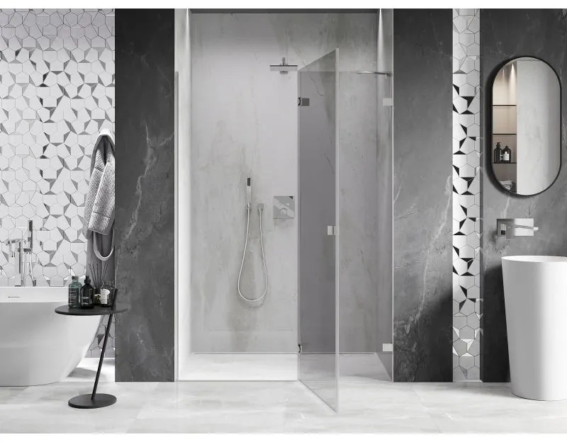 Mexen, Mexen Lunar pravé otočné sprchové dvere 135 cm, transparentné, brúsený nikel - 834-135-000-97-00-P