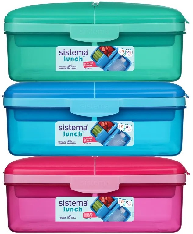 Box na desiatu/obed s priehradkami aj fľaštičkou, 1,5l - mix farieb Farba škatuliek SISTEMA: Modrá