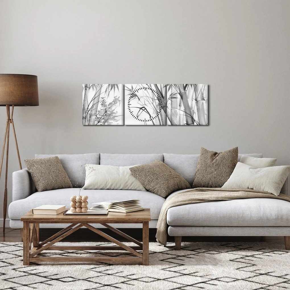 Obraz - Bambusový les (s hodinami) (90x30 cm)