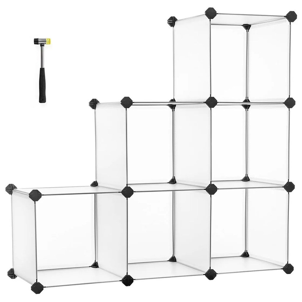 Plastový regál, zásuvný, 6 priehradiek, biela farba,93x93x31cm