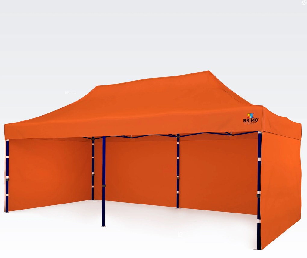BRIMO Nožnicový párty stan EXCLUSIVE oceľ 3x6 m s 3 stenami oranžový