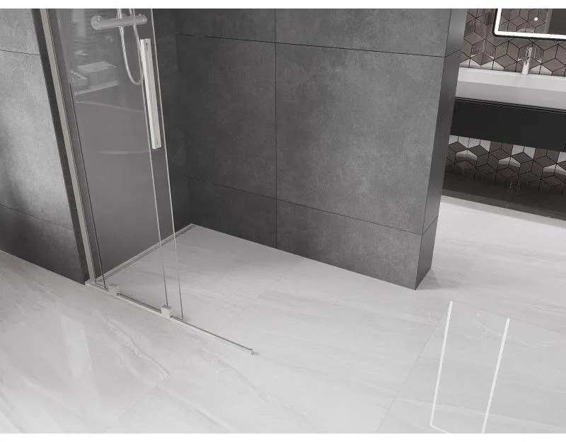 Mexen Velar L, posuvná sprchová zástena Walk-in 110 x 200 cm, 8mm číre sklo, brúsená oceľ, 871-110-003-03-97