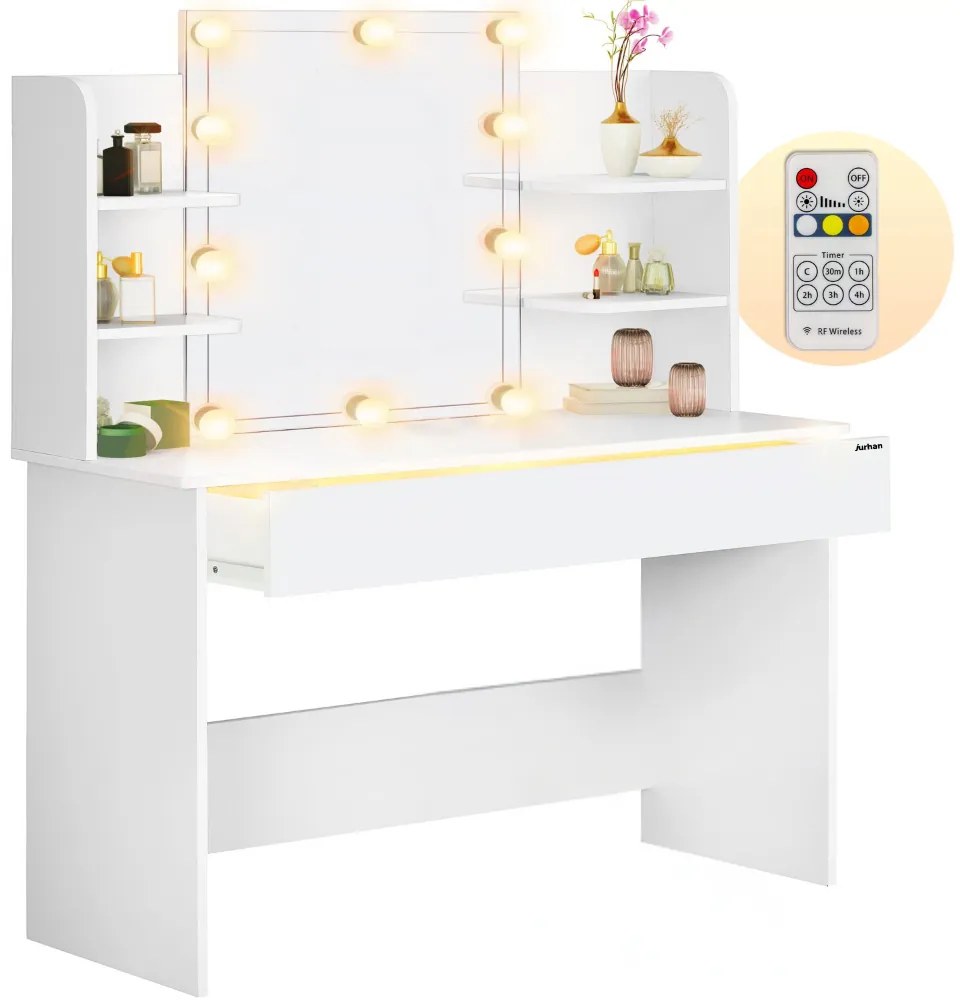 Jurhan Toaletný stolík LUCIA s osvetlením 108x40x140cm, biela