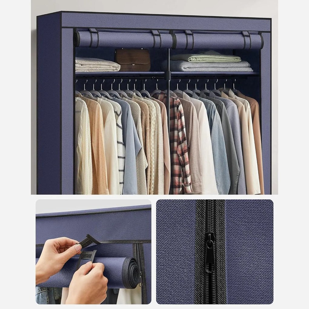 Modulárna skriňa, skladací šatník s 2 tyčami na šaty, sivý