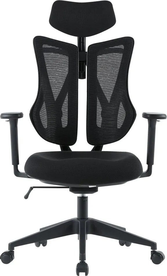 Kancelárska ergonomická stolička MORA — sieť / látka, čierna