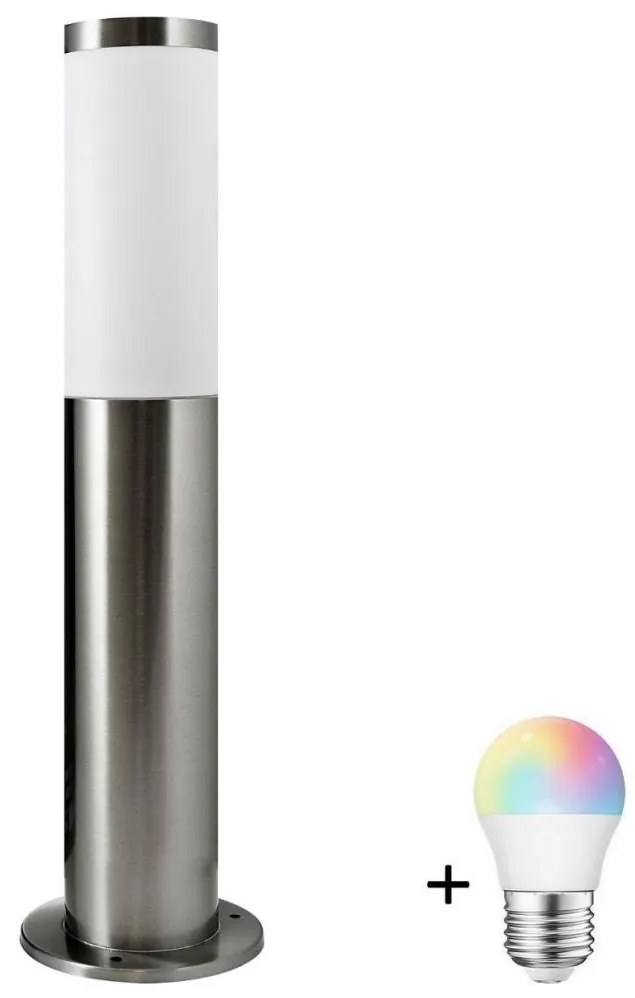 Polux LED RGBW stmievateľná vonkajšia lampa LIVIA 1xE27/6,5W/230V 45 cm IP44 strieborná LEDSA0463A