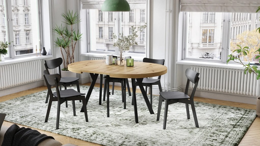 EXPANSO Dub Artisan / čierne nohy - VEĽKÝ OKRÚHLY STÔL Ø110 ROZKLADACÍ AŽ DO 310 cm S NOHAMI Y LOFTOVÝ / INDUSTRIÁLNY