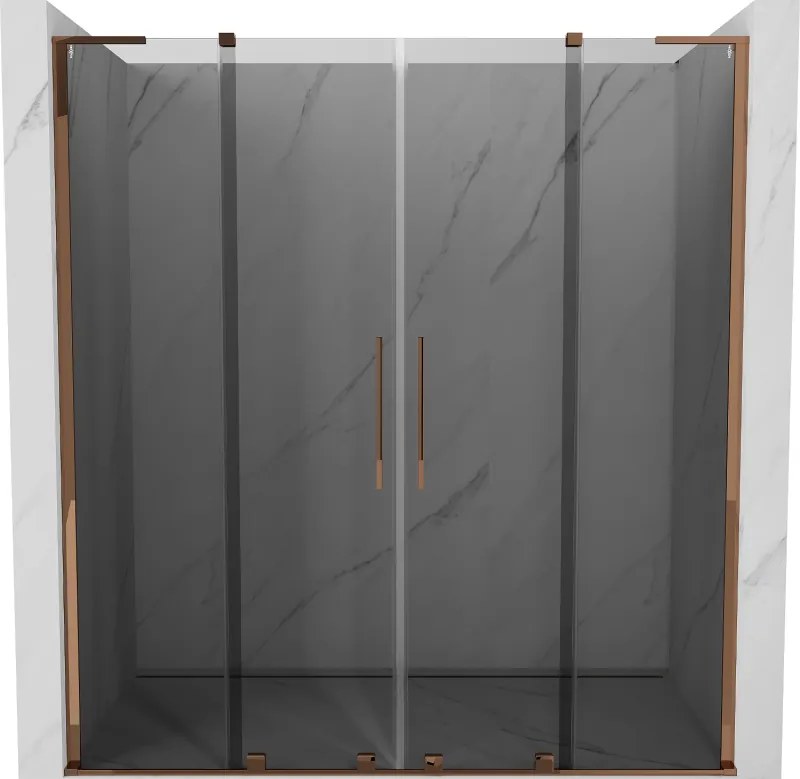 Mexen Velar L Duo, posuvné sprchové dvere do otvoru 180 cm, 8mm šedé sklo, ružové zlato, 871-180-003-42-60
