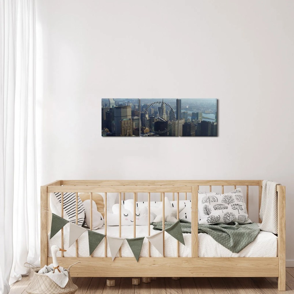 Obraz - Manhatten vo dne (s hodinami) (90x30 cm)