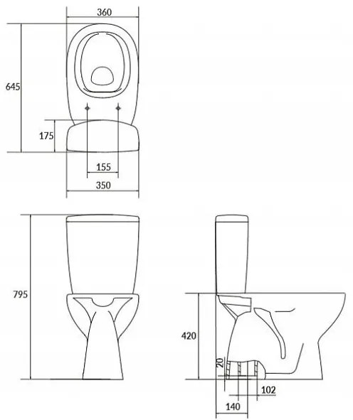 Cersanit ARTECO - WC kombi + antibakteriálne sedátko s funkciou pomalého zatvárania, vertikálny odpad, K667-075