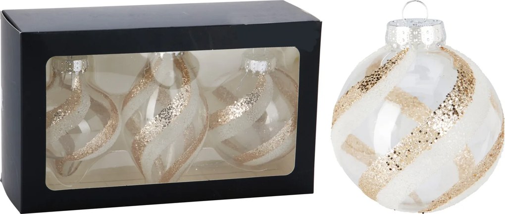 Sada 3 ks vánočních baněk Patrick zlatá/bílá