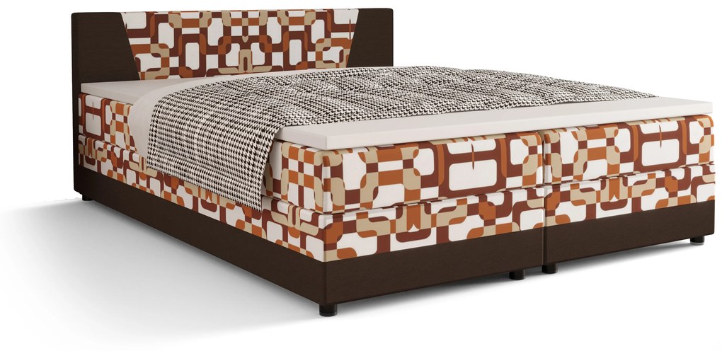 Manželská posteľ Boxspring 140 cm Linda (vzor + tmavohnedá) (s matracom a úložným priestorom). Akcia -20%. Vlastná spoľahlivá doprava až k Vám domov. 1046622