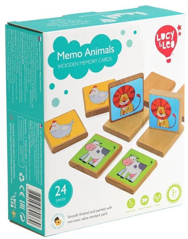 Lucy & Leo 133 zvierat - drevená detská pamäťová hra s 24 kartami