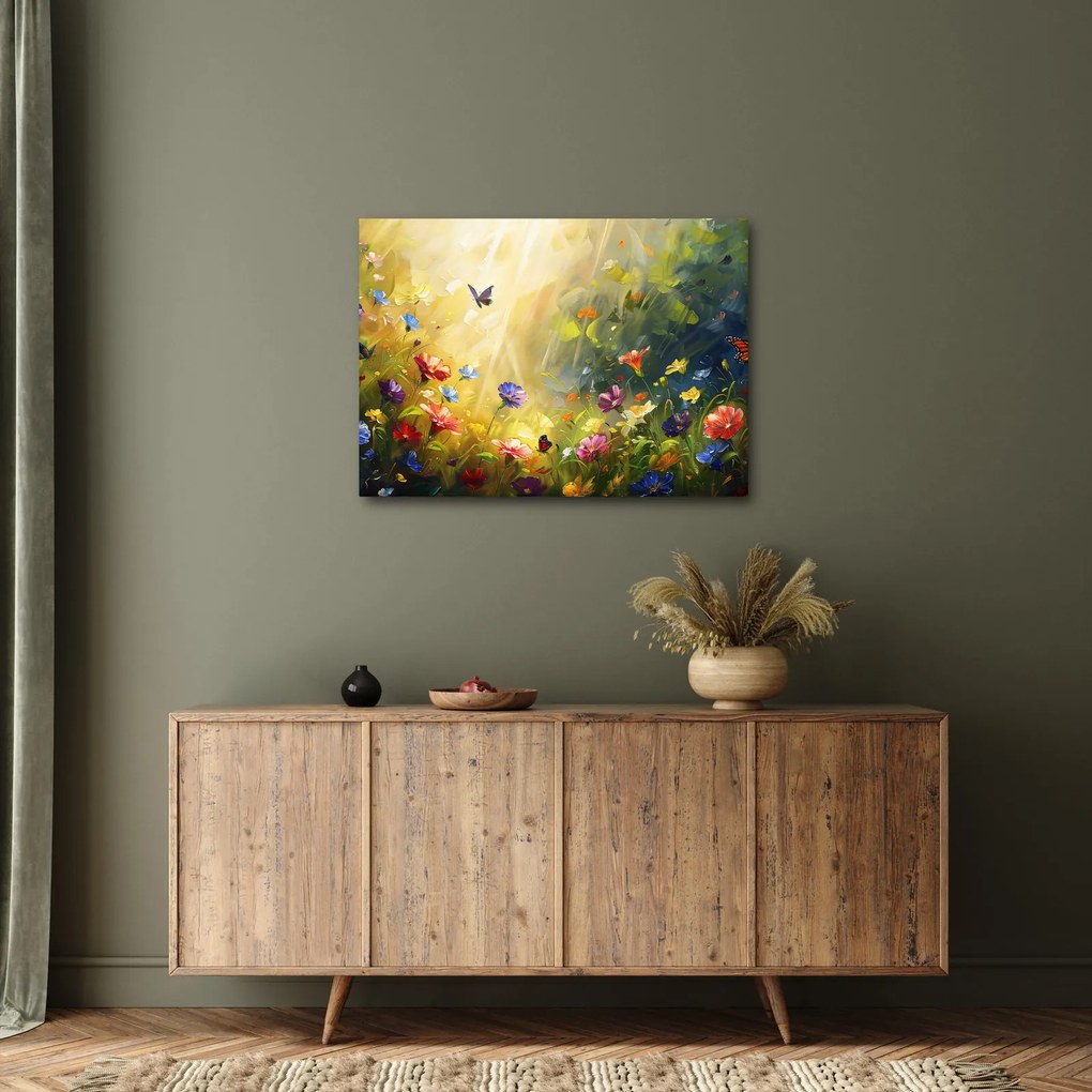 Obraz - Jarná kvetinová lúka, maľba (70x50 cm)
