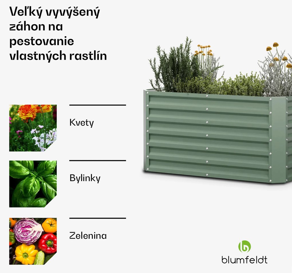 Blumfeldt High Grow Straight, vyvýšený záhon, 120 x 60 x 60 cm, z vlnitého oceľového plechu, jednoduchá montáž, odolný voči hrdzi a mrazu