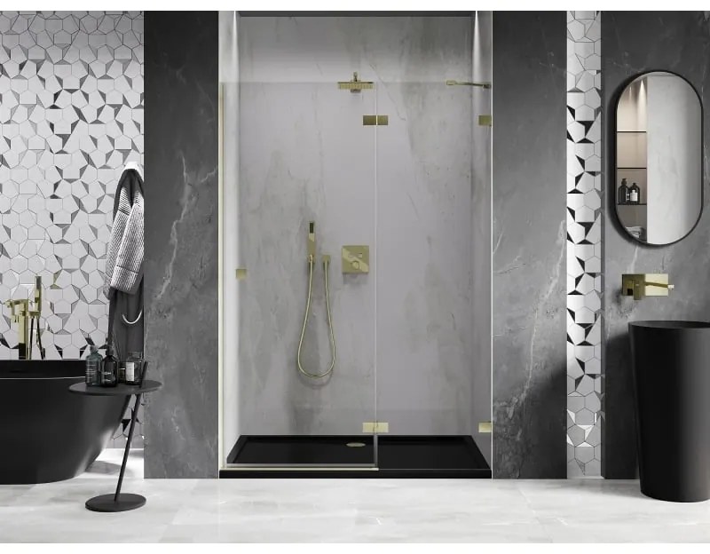 Mexen, Mexen Lunar pravé otočné sprchové dvere 140 cm, transparentné, brúsené zlato - 834-140-000-55-00-P