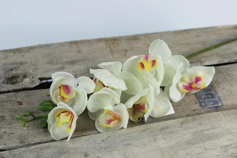 Biela v strede žltoružová umelá orchidea 60cm