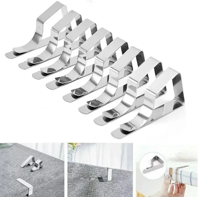 Kovové úchyty na obrus strieborné (8 ks)