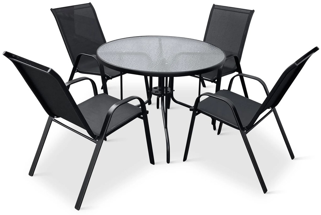 Záhradný jedálenský set Capri 100cm + 4x kovová stolička Ramada