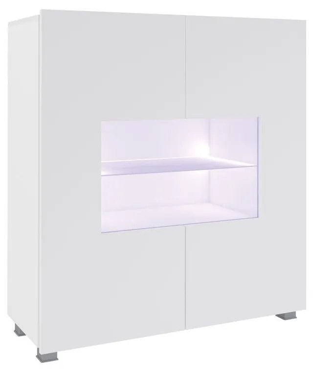 Komoda Bralani BR01, Farby: biela / biely lesk, Osvetlenie: osvetlenie LED biele