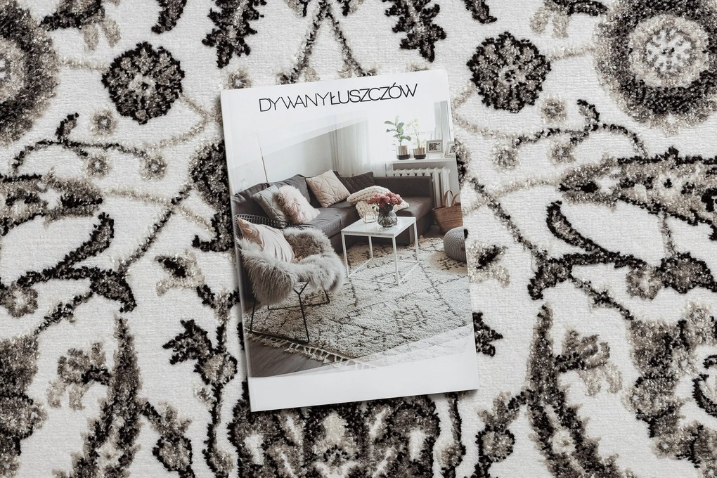 Koberec MATEO 8037/944 Kvety, s rámom, sivo - béžový