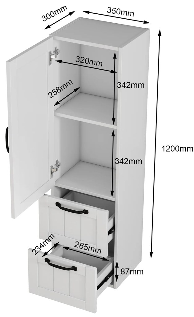 Vysoká závesná kúpeľňová skrinka Houseland Elyra 120 cm biela