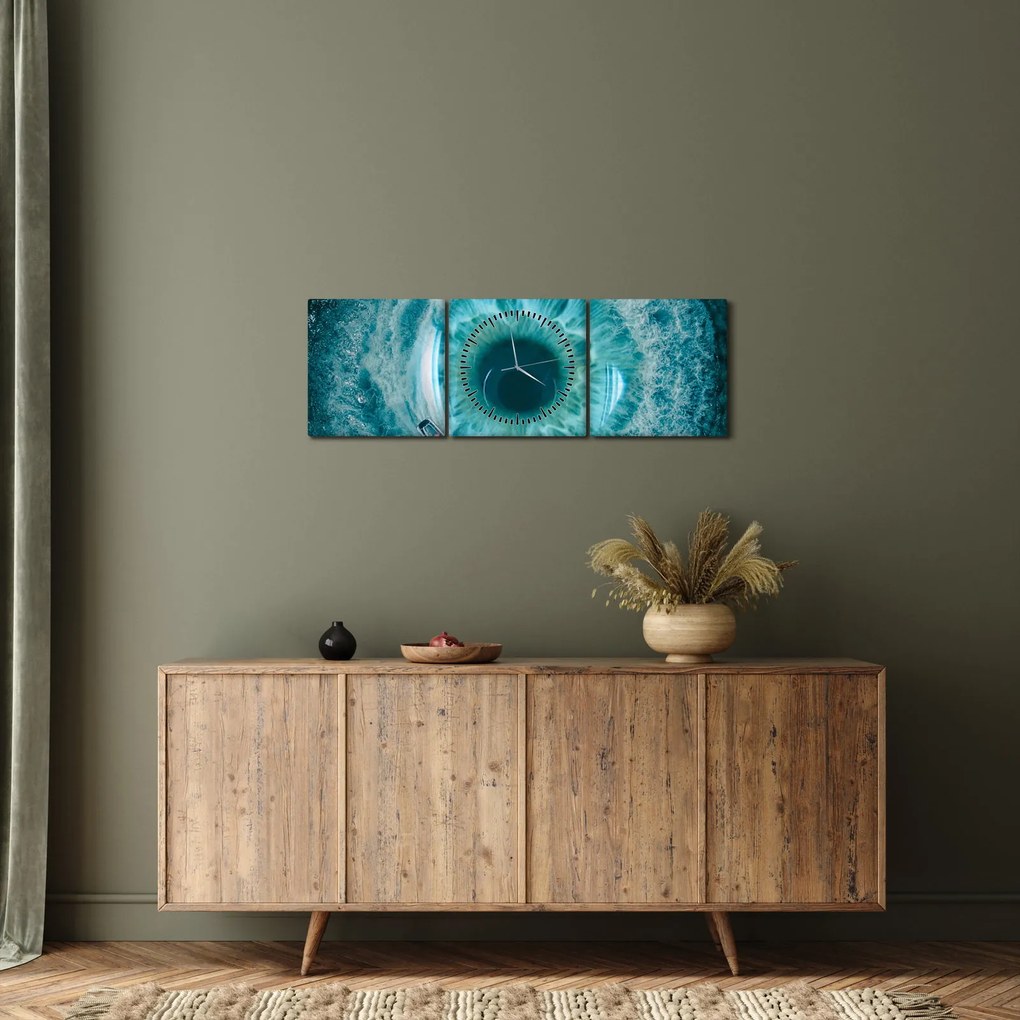 Obraz mora s loďkou (s hodinami) (90x30 cm)