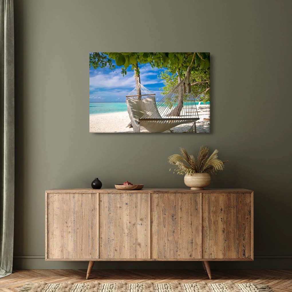 Obraz - Hojdacia sieť na pláži (90x60 cm)